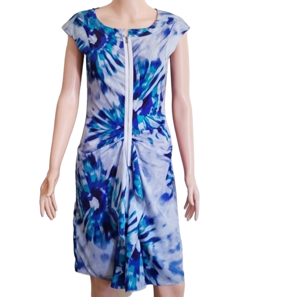 BCBGMAXAZRIA Blue Print Cap Sleeve Zip Front Size‎ 2